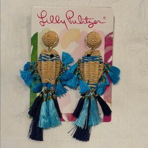 Lilly Pulitzer GWP Earrings Blue Raffia Fish - NWT